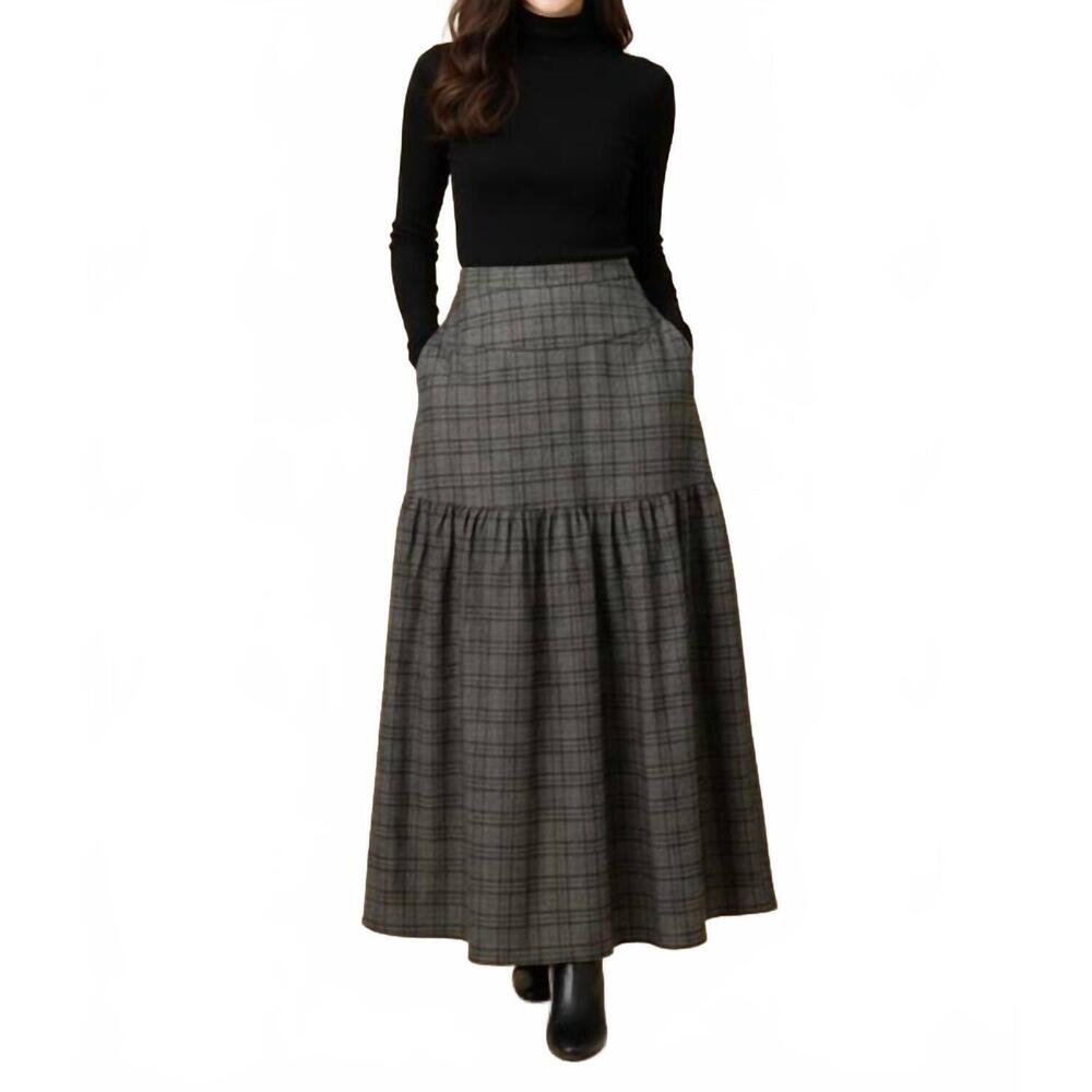 NEW KATHIE K plyrayon maxi skirt in grey multi